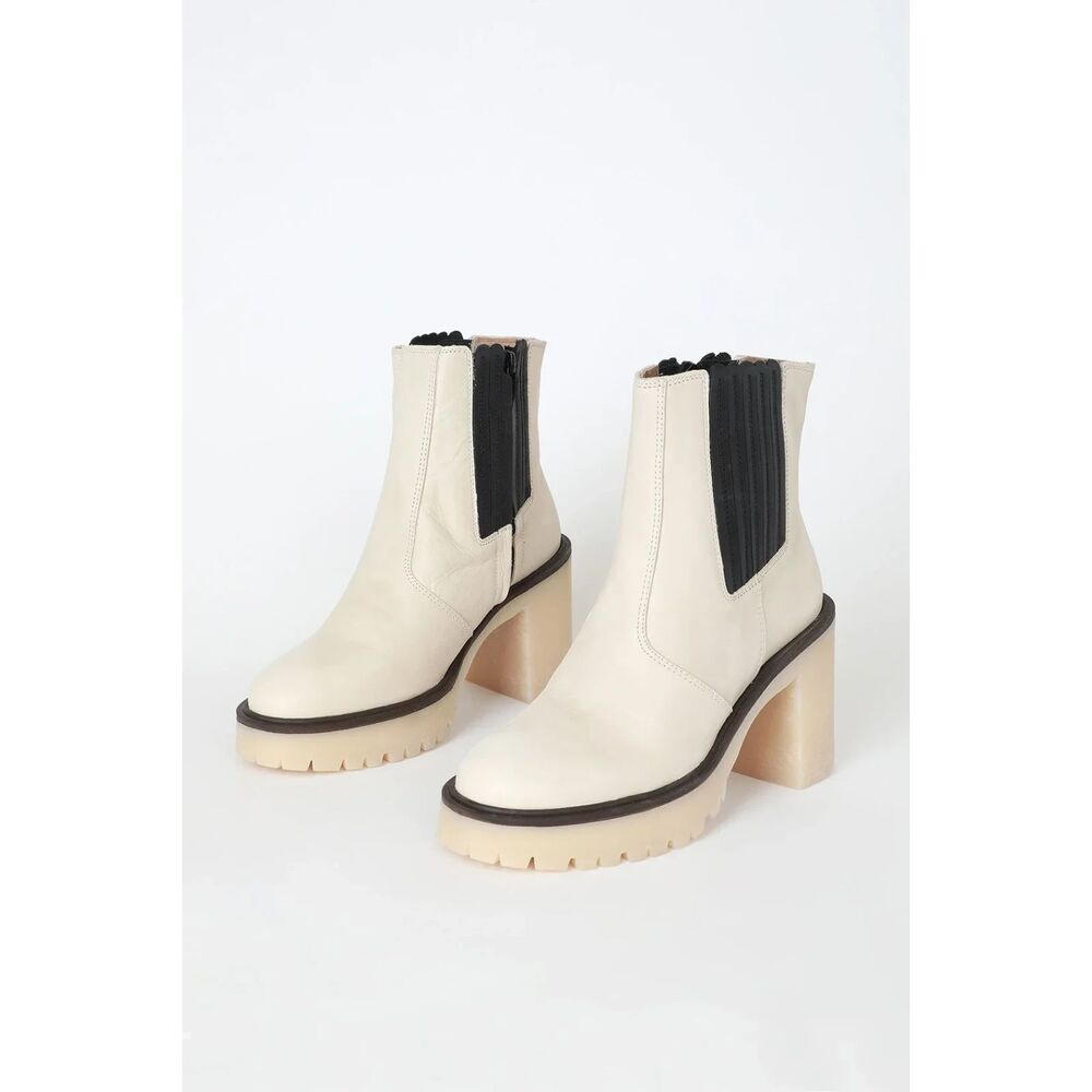 Free People James Chelsea Boots Platform White Leather NWOT Size 37.5 Chunky